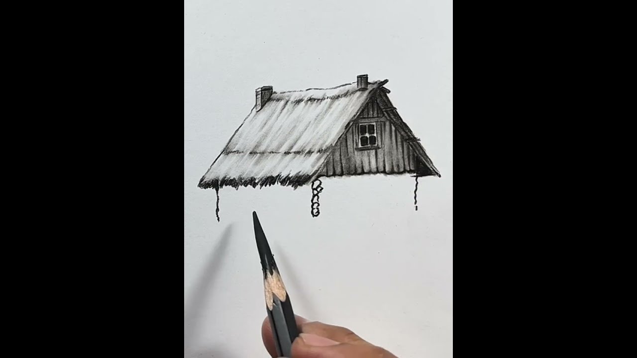 Cottage in the Middle of Mountains with Birch Tree || Relaxing Art ASMR || Charcoal Drawing #31