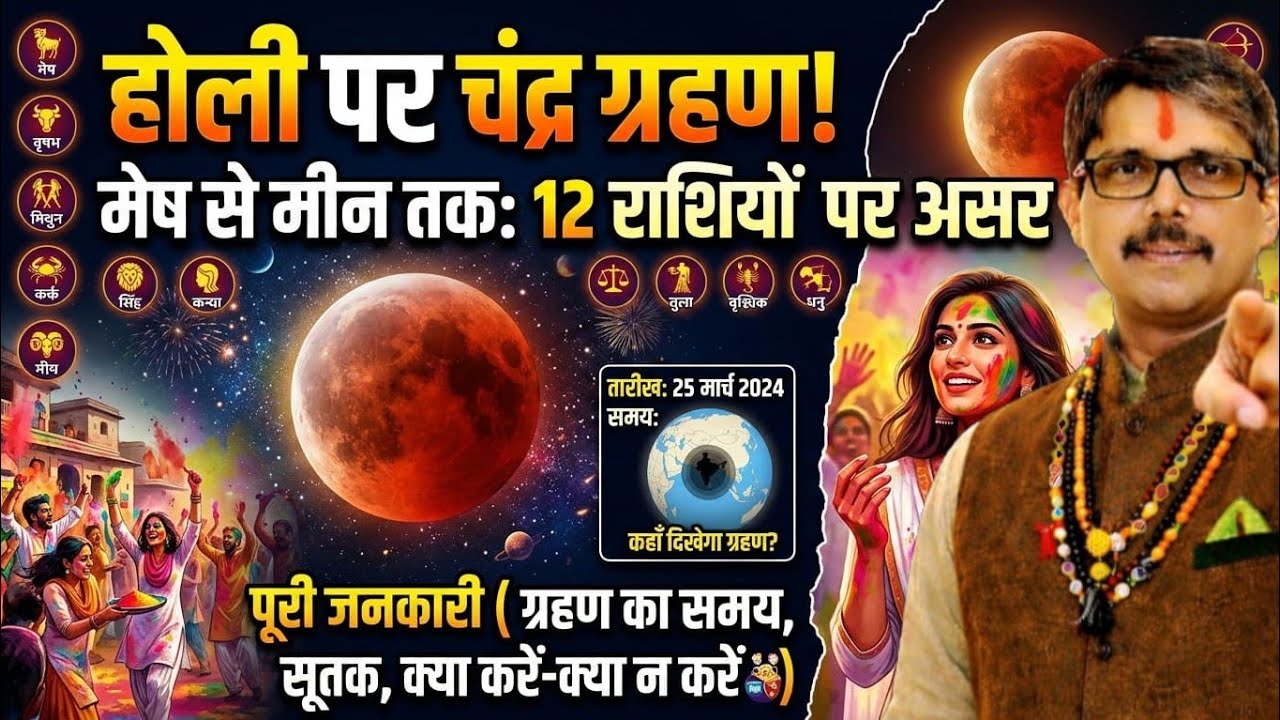 होली पे चंद्र ग्रहण  । बड़ी चेतावनी।कौन होगा आबाद कौन बर्बाद । मेष से मीन राशी तक। 