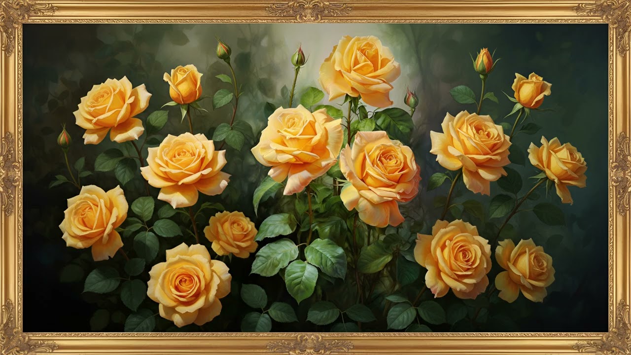 Golden Yellow Roses Painting | Elegant Floral Art for Relaxation & Home Decor | Screensaver