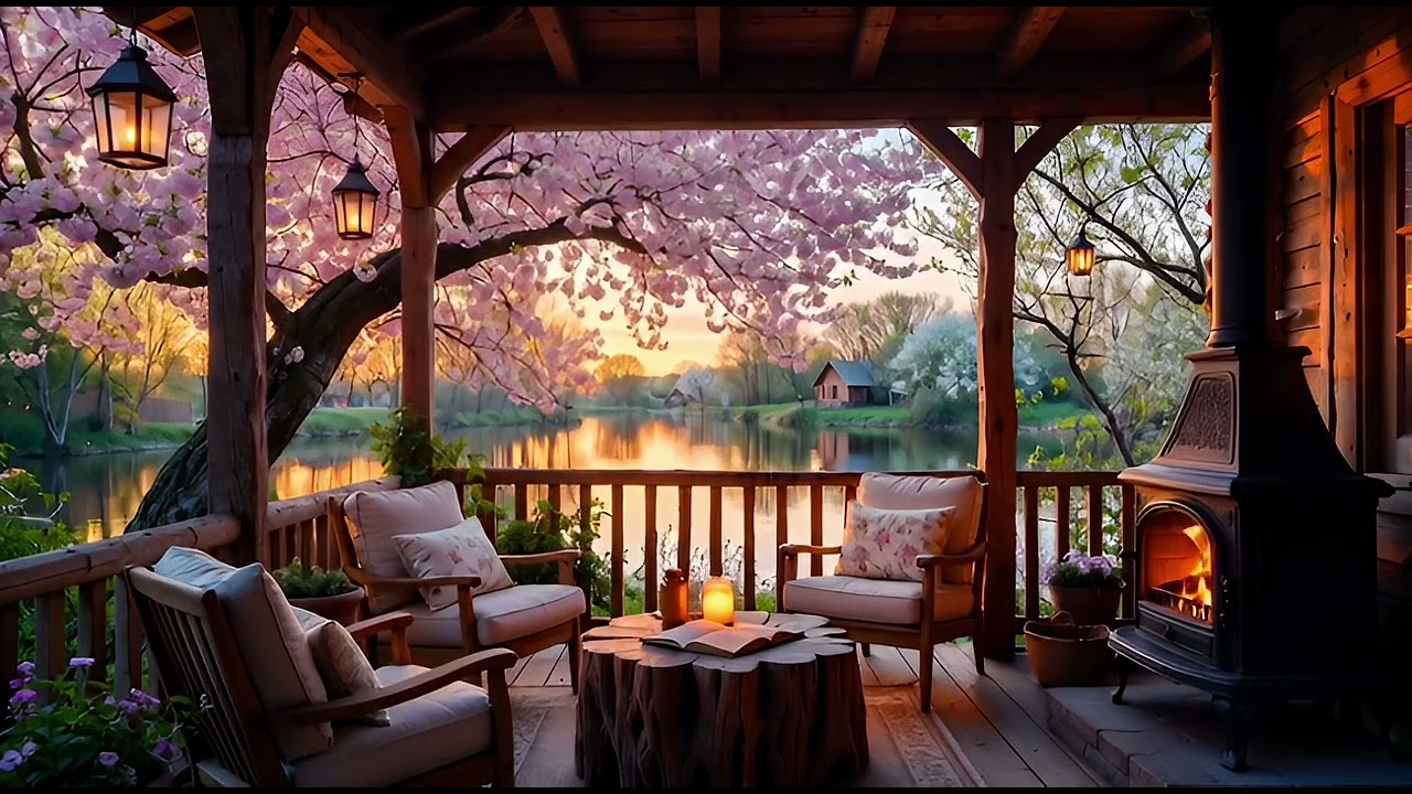 Early Spring by the Lake | Cozy Gazebo Fireplace LoFi