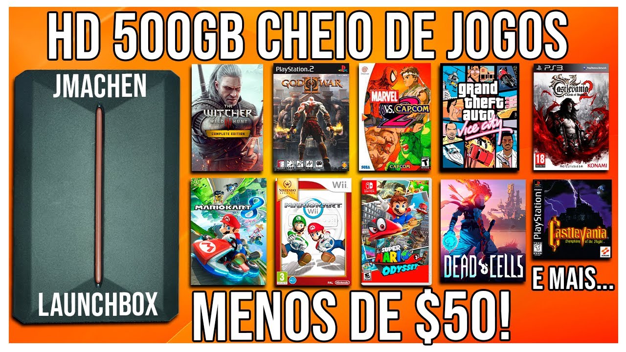 PRONTO PRA JOGAR! HD de 500GB com Launchbox e LOTADO de jogos PC, Switch, PS2, PS3, Wii, GC, N64 e +
