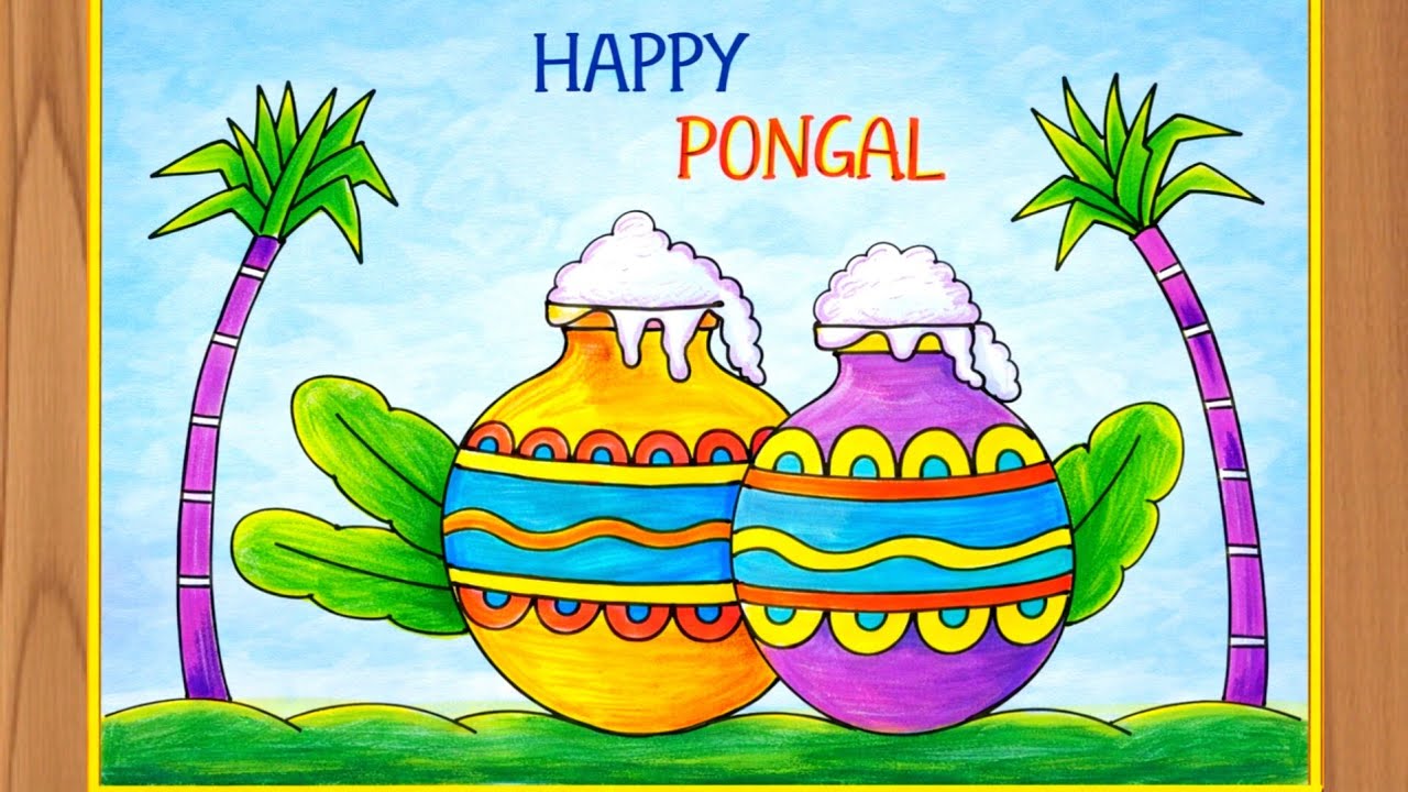 Pongal Drawing / Pongal Drawing Easy / Pongal Festival Drawing / Pongal Pot Drawing / Happy Pongal 