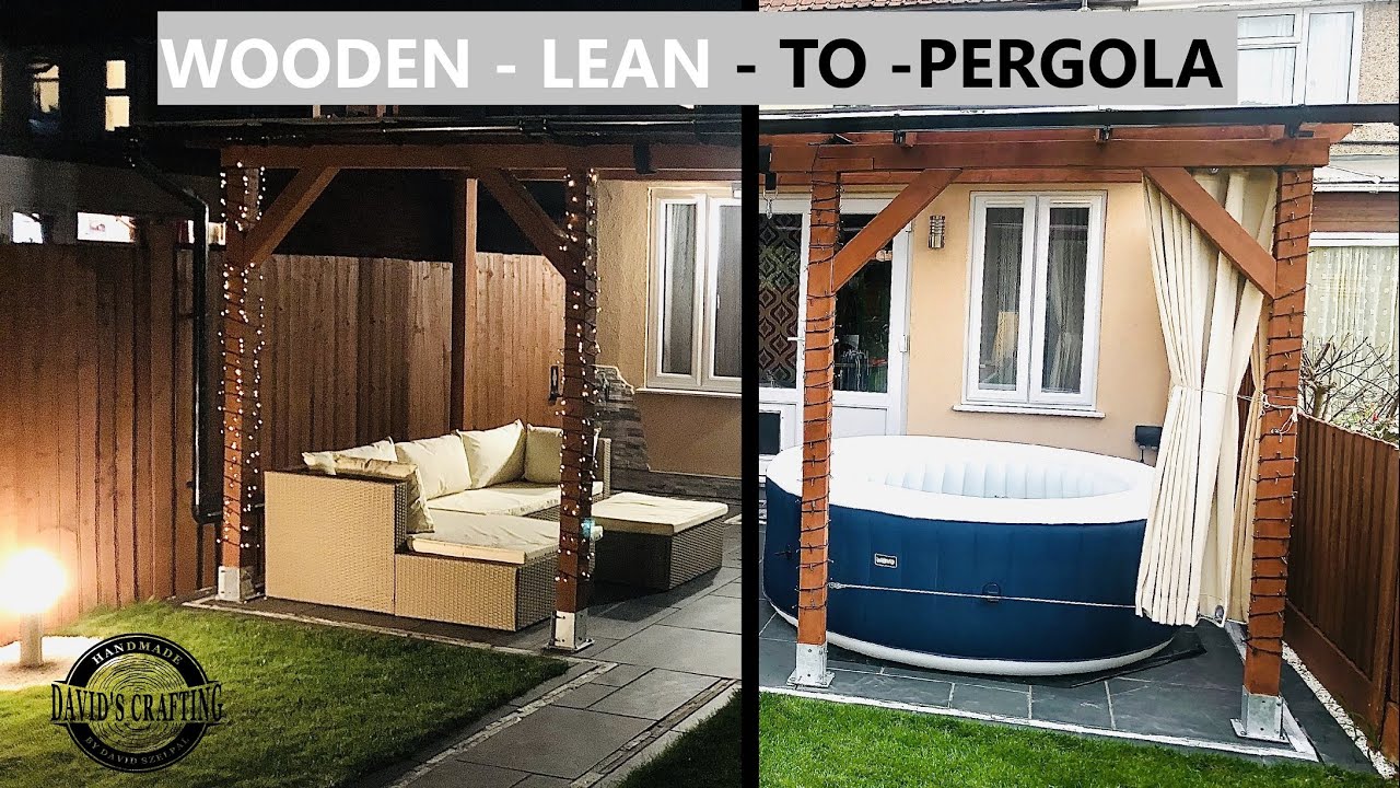 Building MODERN wooden DIY lean-to pergola with HOT TUB /patio cover / polycarbonate sheet roof