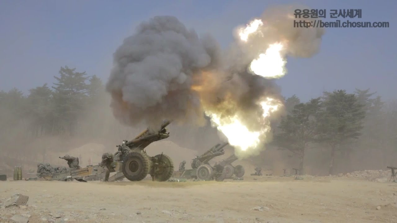 곡괭이와 삽질은 확실히 배우고 나온다는 추억의 국산 대포 KH-179 실사격 등 육군 8군단 해상사격훈련 풀영상
