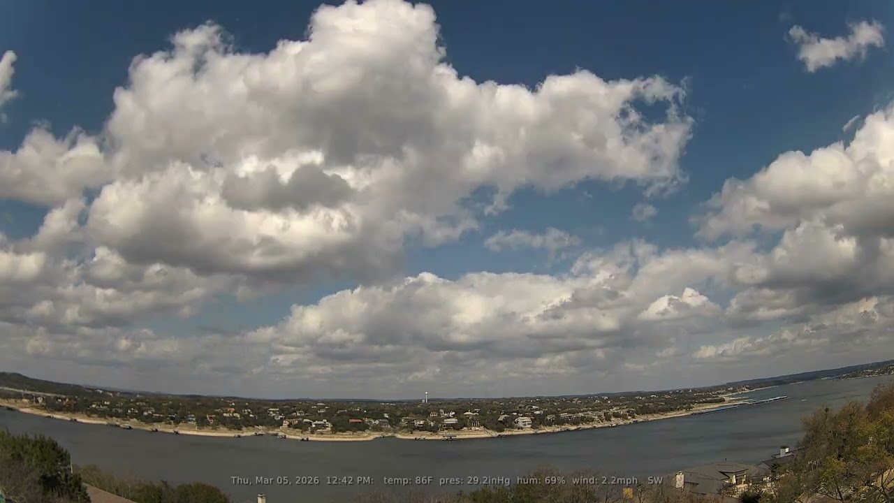 03/05/2026: Lake Travis, Texas (Austin, TX): 4K, 60fps Daily Weather & Boat Traffic Timelapse Video