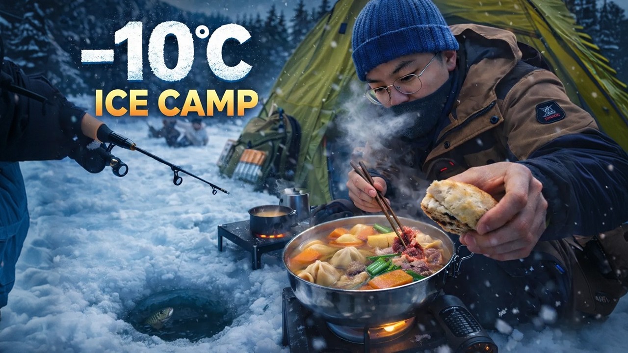 FlRST Ever Winter Camping at -10°C... Someone Fell in...BC Alpine Lake Fishing