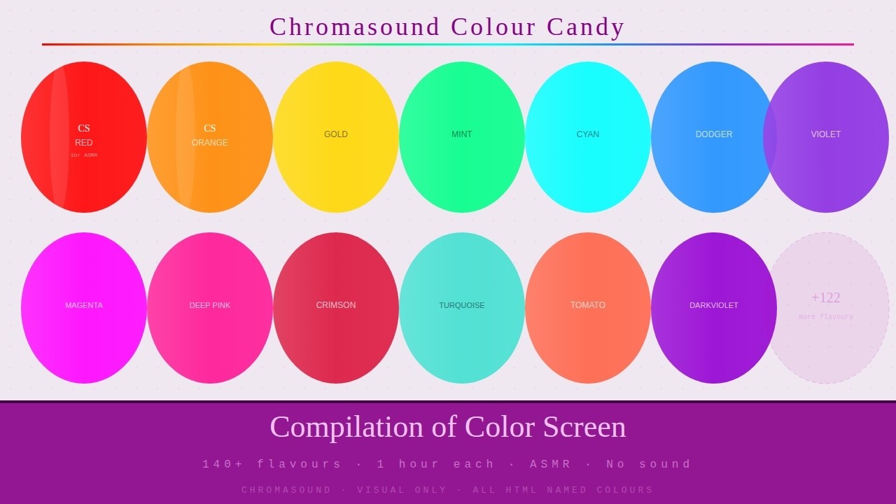 Color Screen Backgrounds 1 Hour Each - ASMR Background Colors for Sleep, Relaxation & Focus