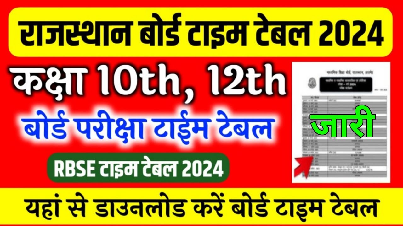 RBSE 10th time table 2024 l  Rajasthan 12th time table 2024 l Rajasthan Board exam date 2024