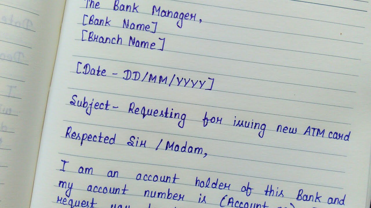 Application for new ATM card in english || New ATM card request letter