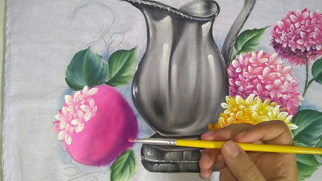 Método fácil Como pintar hortencia pintura em tecido.