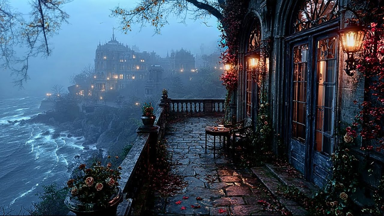 Haunting Dark Piano with Ocean Waves| Victorian Terrace Seaside Ambience for Deep Thoughts & Writing