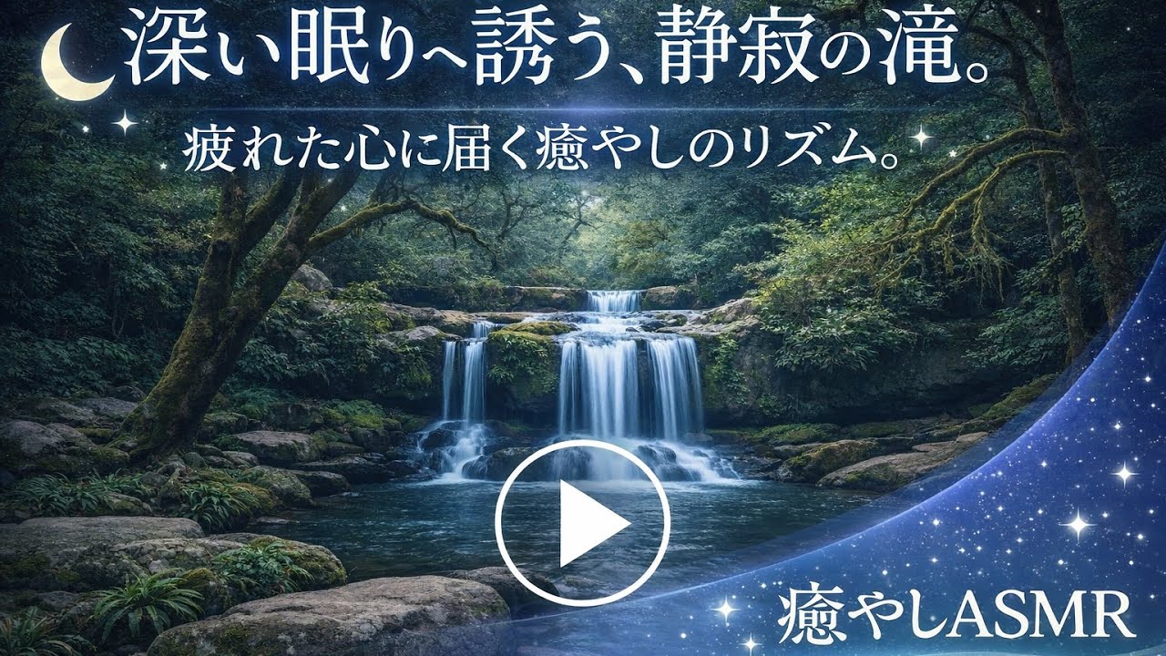 深い眠りへ誘う、静寂の滝。疲れた心に届く癒やしのリズム