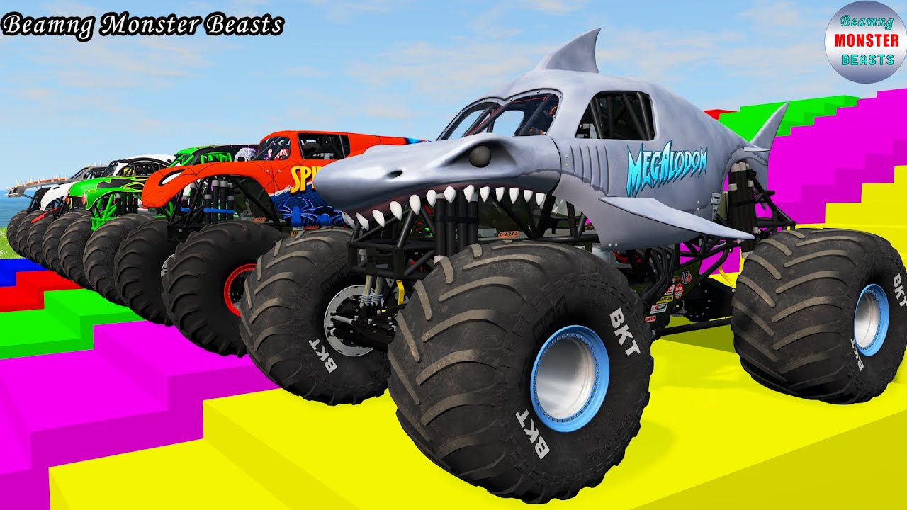 Monster Truck Transport on Triple Flatbed Trailer – BeamNG Monster Beasts #135
