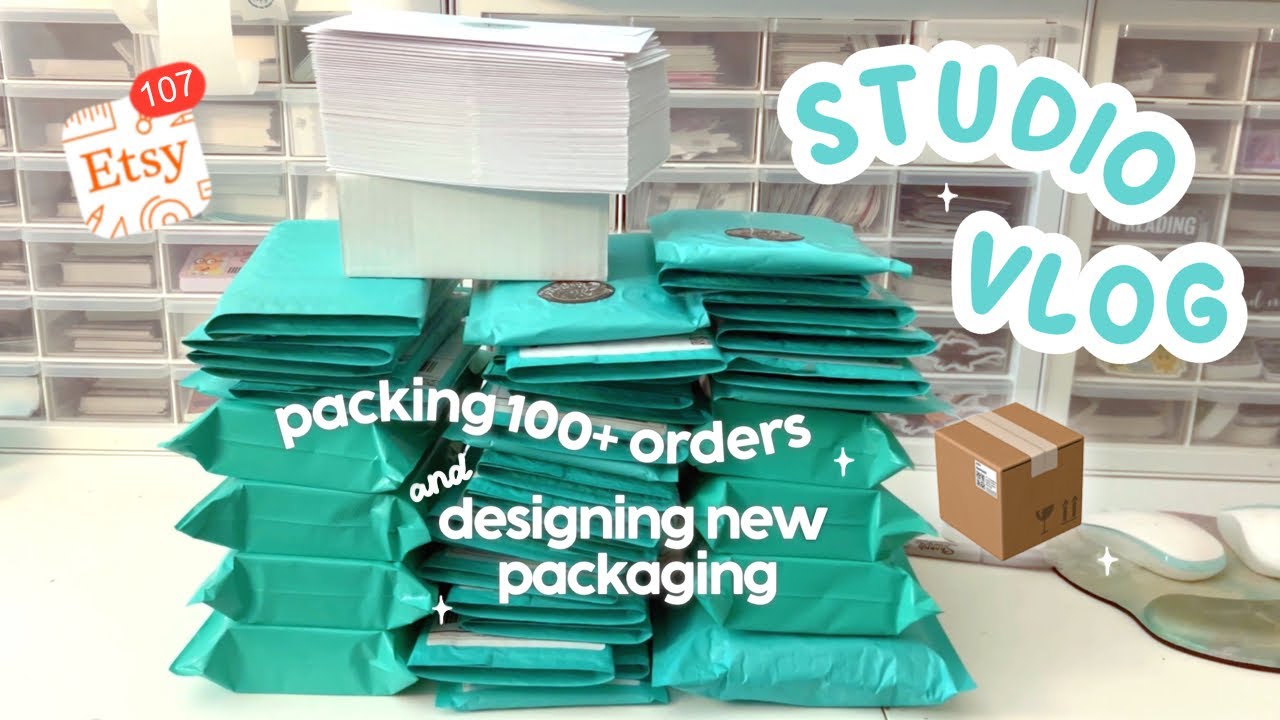 STUDIO VLOG 🌷 Packing 100+ orders for my bookish small business 📦✨ Designing packaging💡#studiovlog