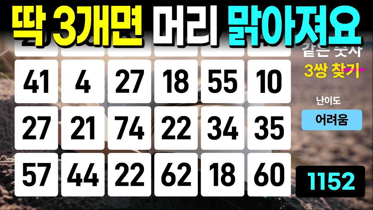 딱 3개면 머리 맑아집니다 - 같은숫자찾기, 치매예방퀴즈, 치매예방활동, 숫자퀴즈, 숫자찾기, 단어퀴즈, 치매테스트