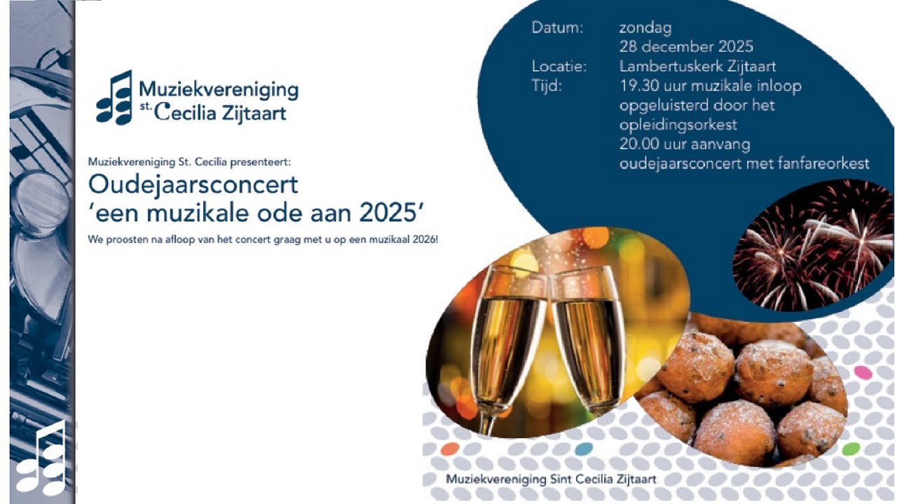 Zijtaart, H. Lambertuskerk, Oudejaarsconcert 28-12-2025  Muziekver. Sint Cecilia, aanvang 19.30u
