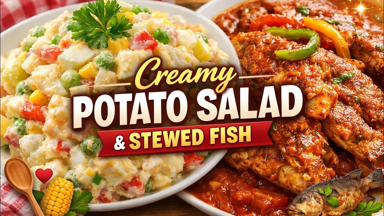 “Creamy Potato Salad Served with Stewed Fish | Cozy Comfort Food Everyone Loves” #potatorecipe