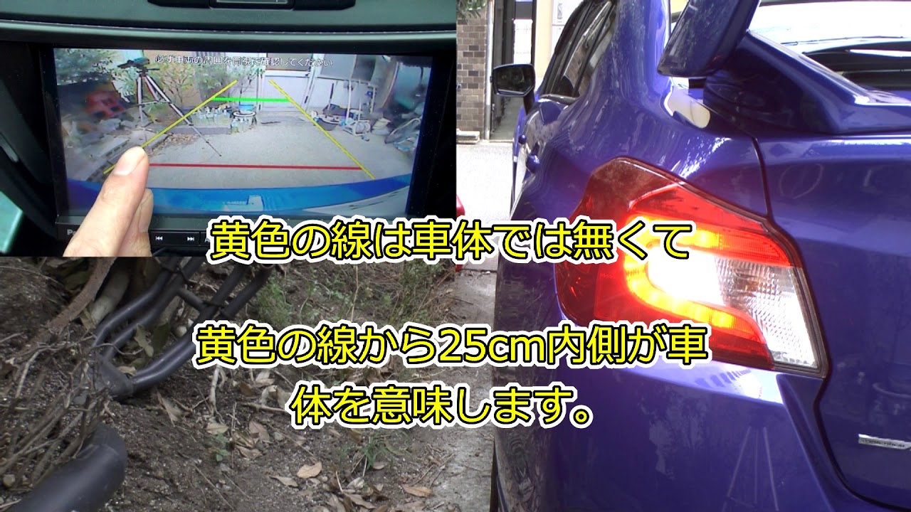 バックカメラの黄色と緑と赤い線の説明