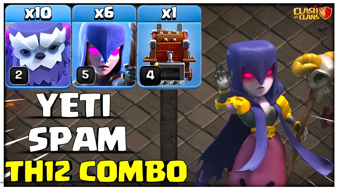 Th12 Ground Spam Attack | Town Hall 12 Yeti Witch Attack With Log Launcher - Coc