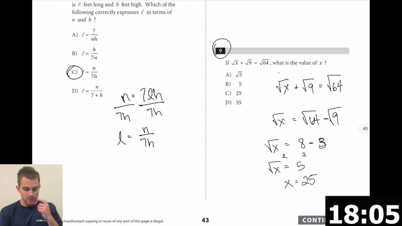 Star Tutors SAT Series: TIMED Math WITHOUT A CALCULATOR Section (From Test 6 SAT Blue Book)