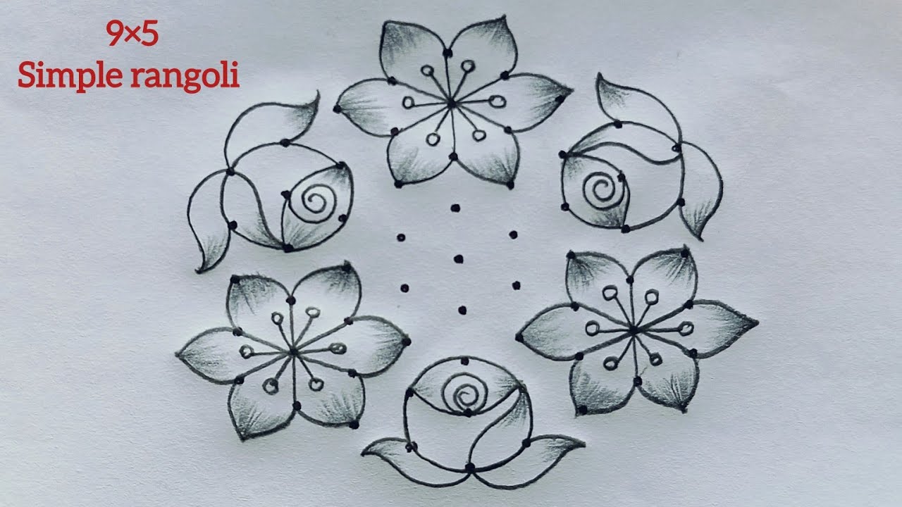 9&times;5 dots simple and easy rangoli design 🌺 simple flower rangoli design 🌺