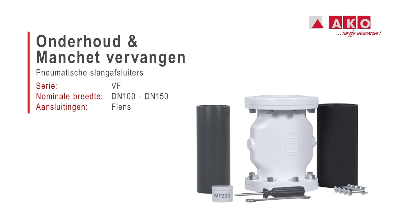 Reparatie van AKO slangafsluiters (pneumatisch), serie VF, DN100, DN125, DN150