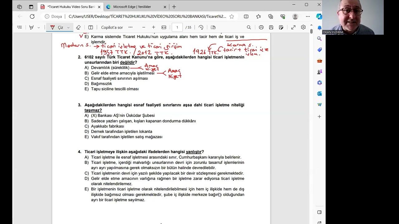 TİCARET HUKUKU-TİCARİ İŞLETME HUKUKU TEST 1