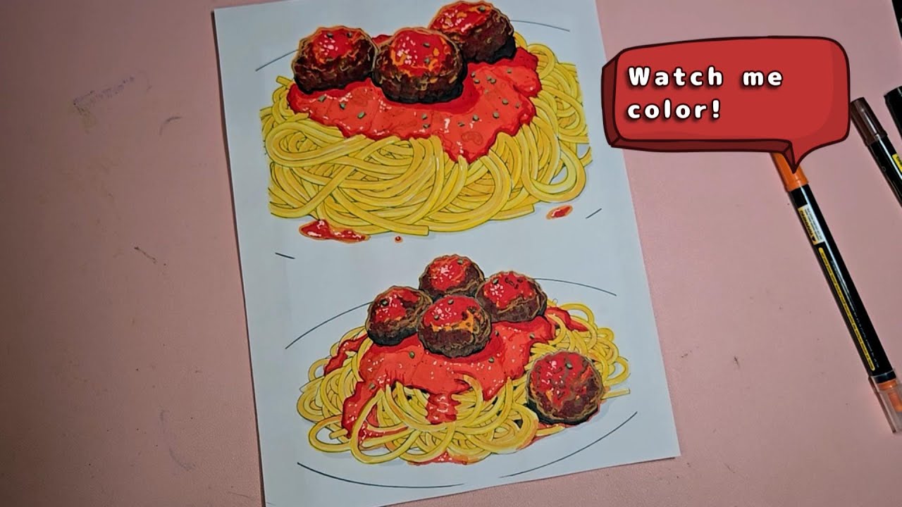 Relaxing Food Coloring| Spaghetti & Meatballs| Satisfying Coloring Art