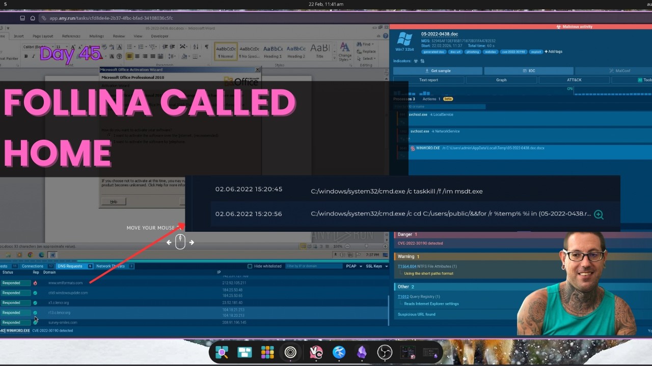 Day 46 of Becoming a SOC Analyst | Follina 0-Day in the Wild — CVE-2022-30190 Phishing to RCE