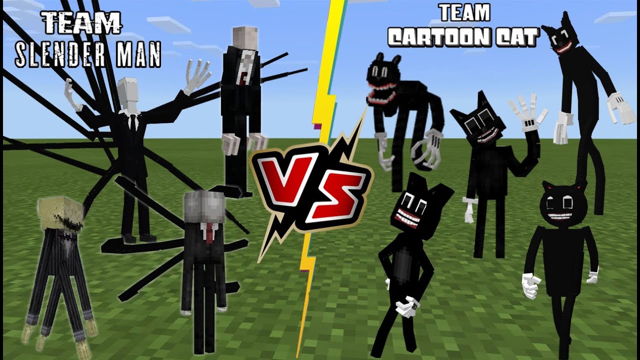 Team Cartoon Cat VS Team Slenderman (Best Trevor Henderson BATTLE Best Creepypasta) Minecraft PE