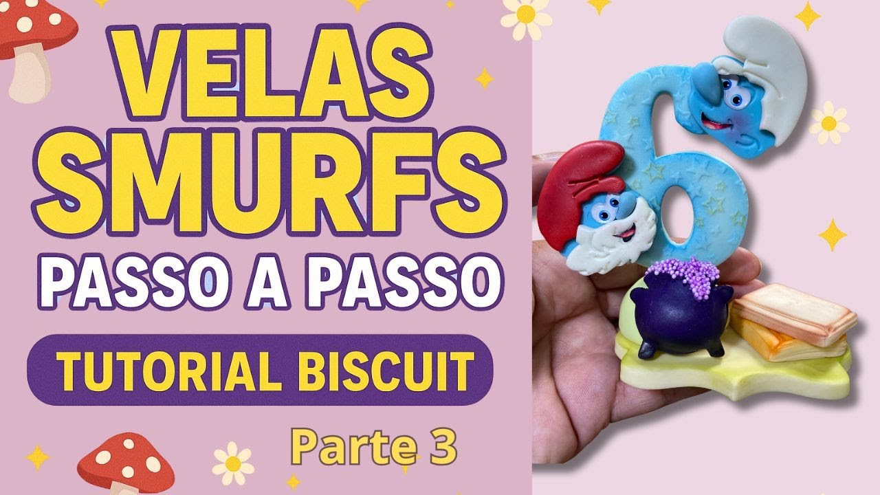 Velas de Biscuit Smurfs montagem e detalhes (Parte 3 AO VIVO COMPLETO tutorial artesanato)