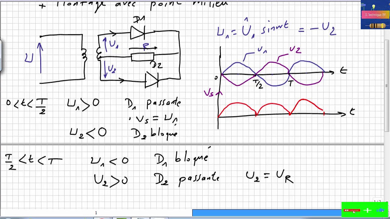 Redressement  monophasé  double alternance à 2 diodes
