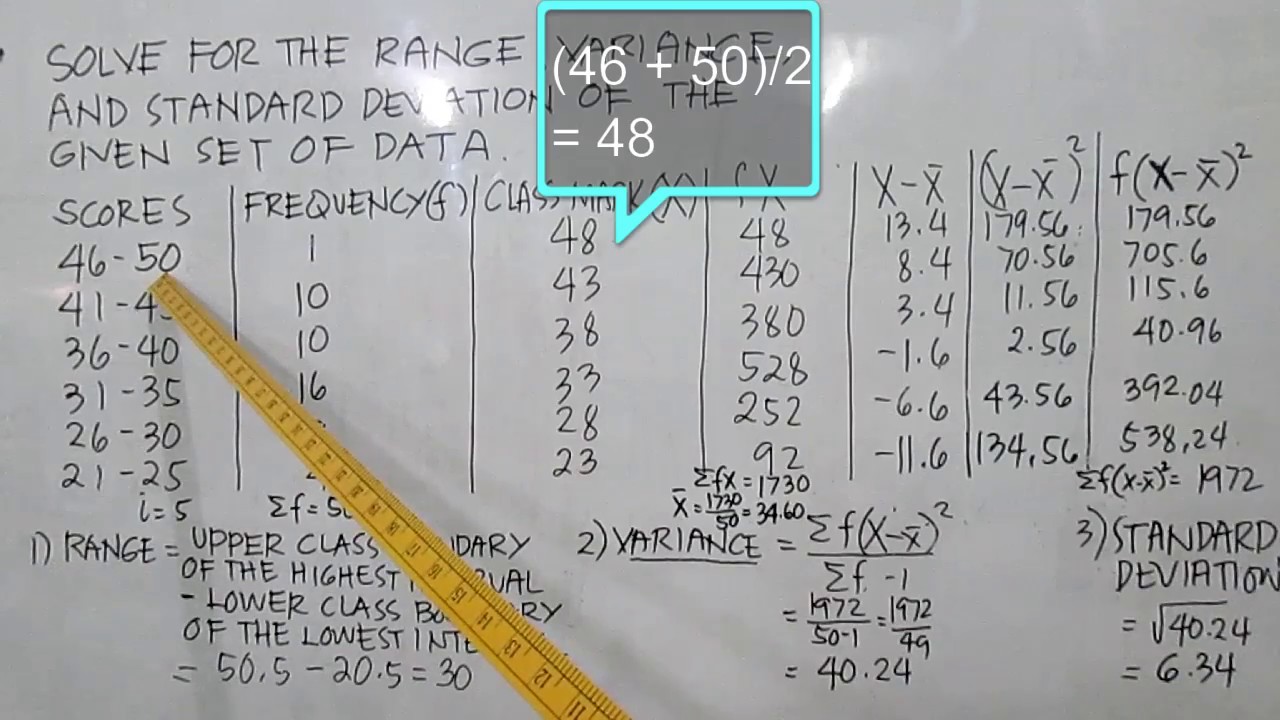 Range, Variance, and SD for Grouped Data