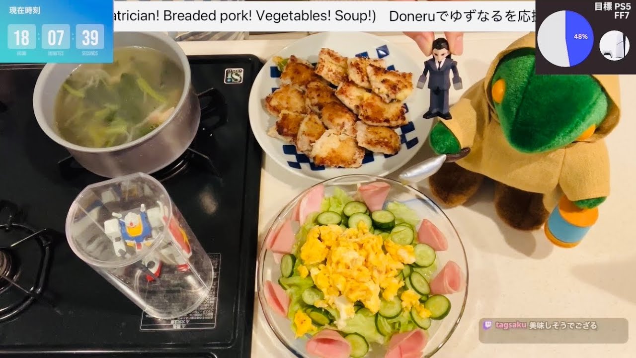 小児科行って遅くなった！豚ロースのパン粉焼き！サラダ！ほうれん草スープ！