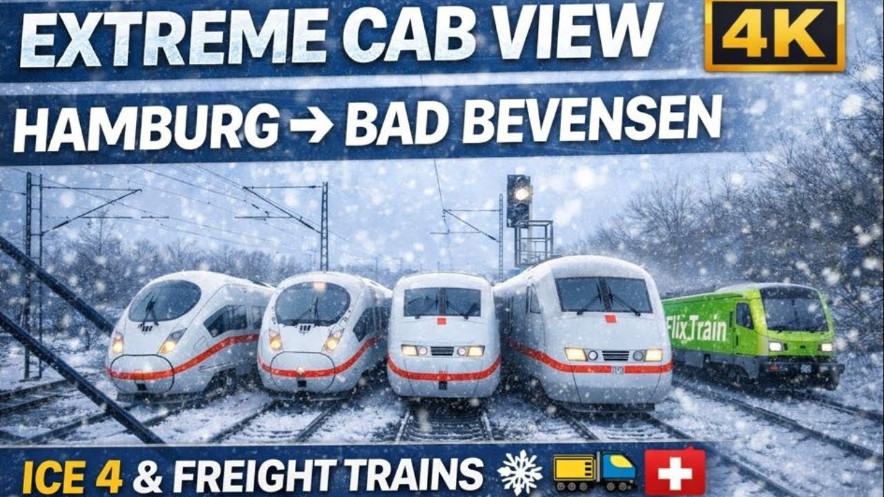 Snow Freight Run | Hamburg → Bad Bevensen ❄️ ICE 1, ICE 3, ICE 4, FlixTrain,  Metronom | Cab View 4K
