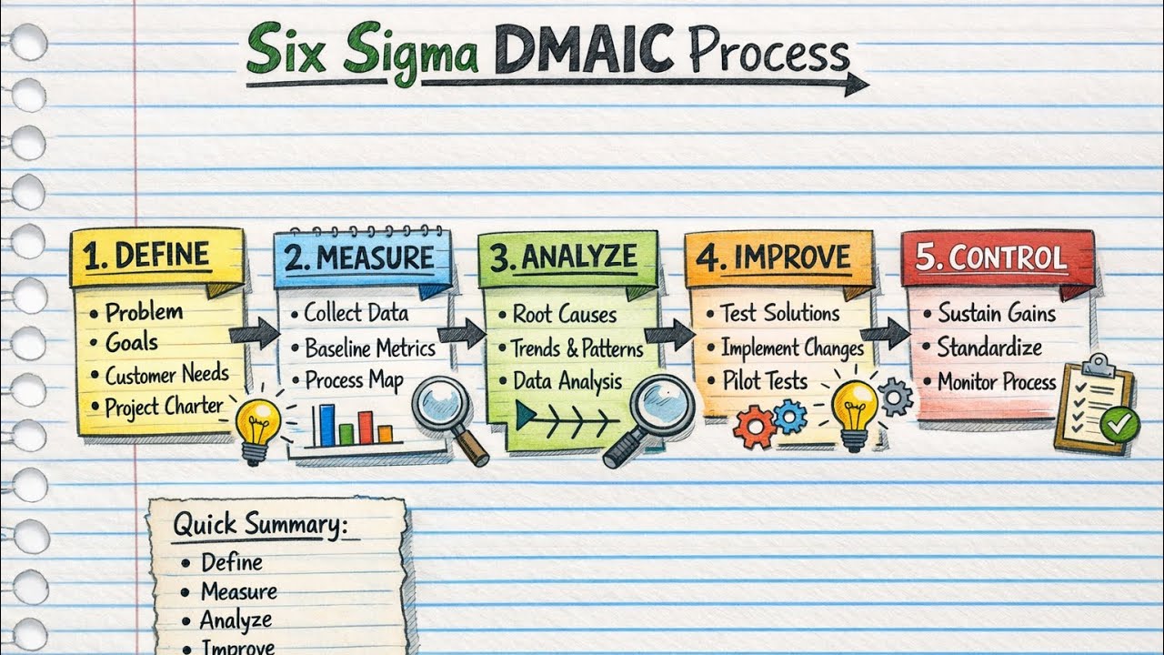 Six Sigma DMAIC step by step - Define - Measure - Analyze - Improve - Control...