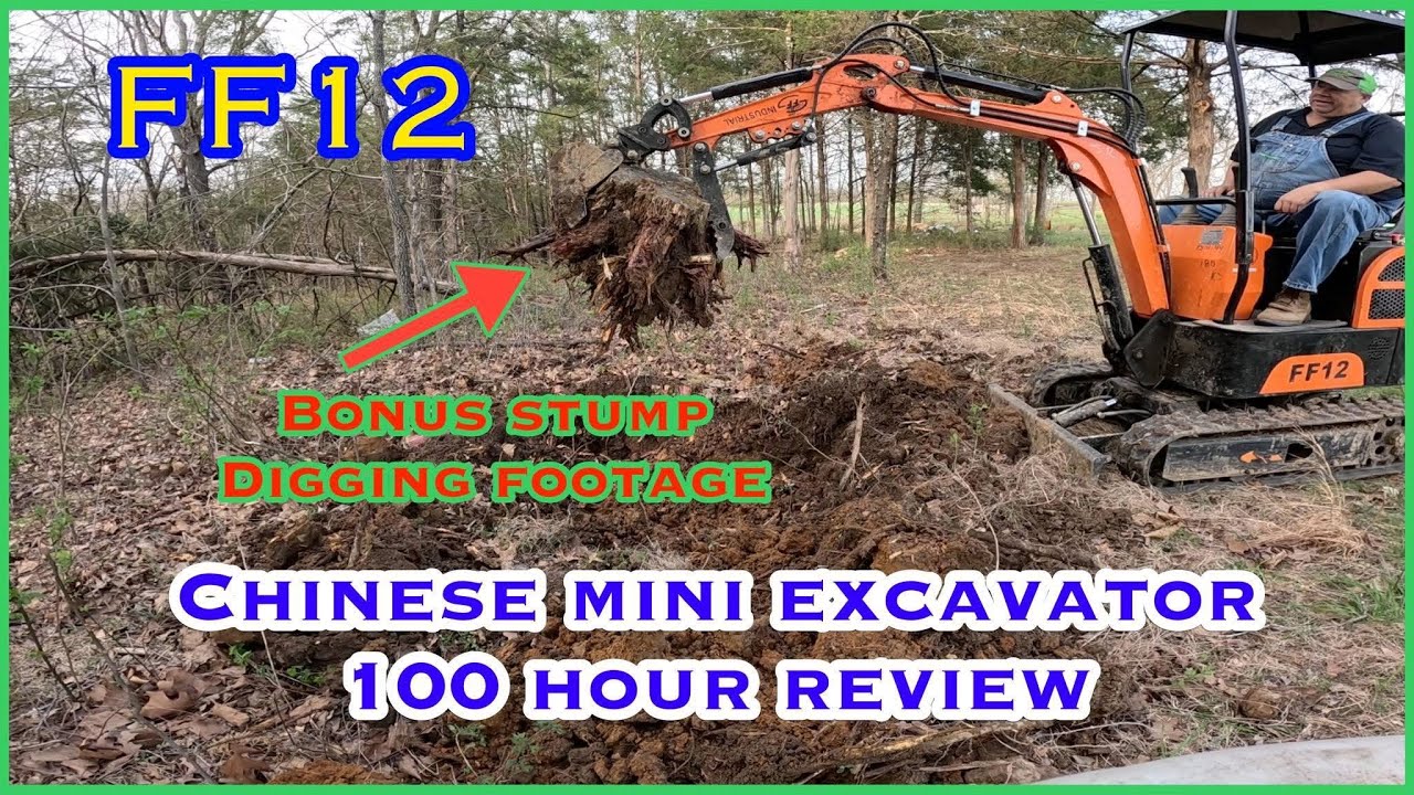 Mini Chinese excavator FF12 100 hour review and bonus stump digging