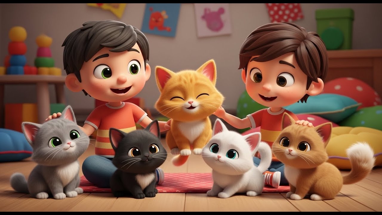 Cinco Gatinhos Ronronando Ronronando | Músicas de Gatinhos e Rimas Infantis