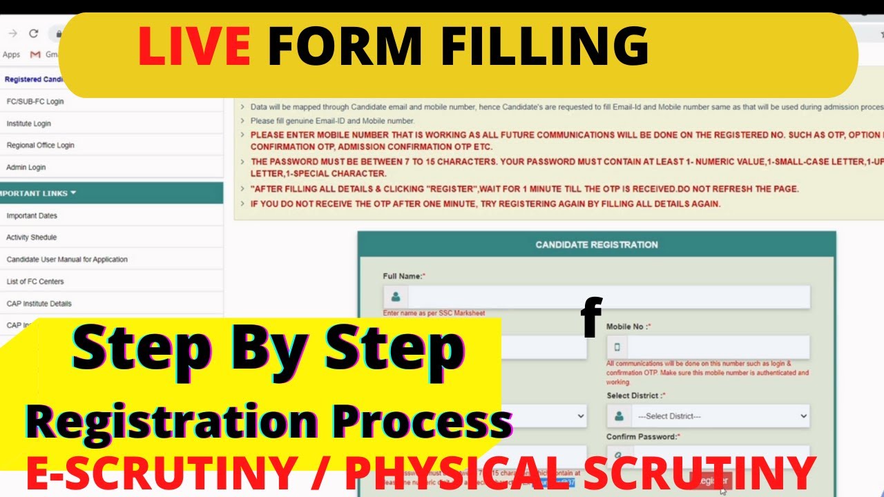Live Direct Second Year Engineering Admission Online Registration Form Filling Process 2021-22 | DSE