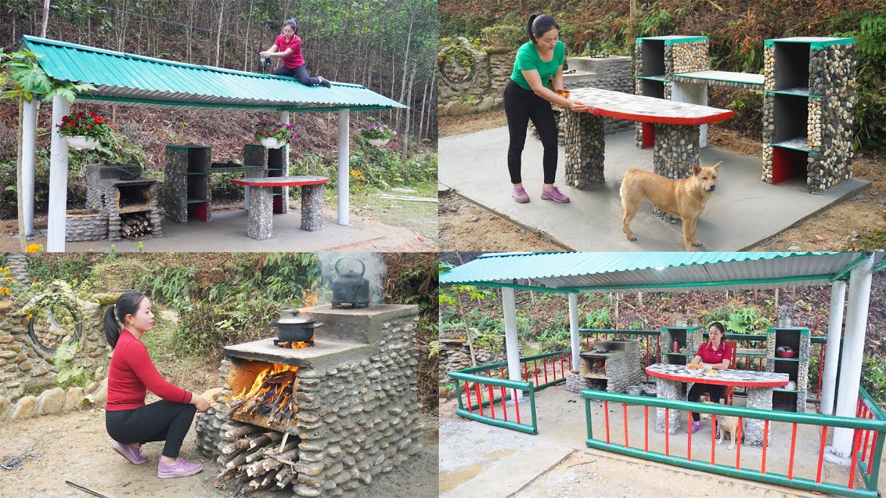 FULL VIDEO: START to FINISH Alone Building New Kitchen - BUILD LOG CABIN with many stone