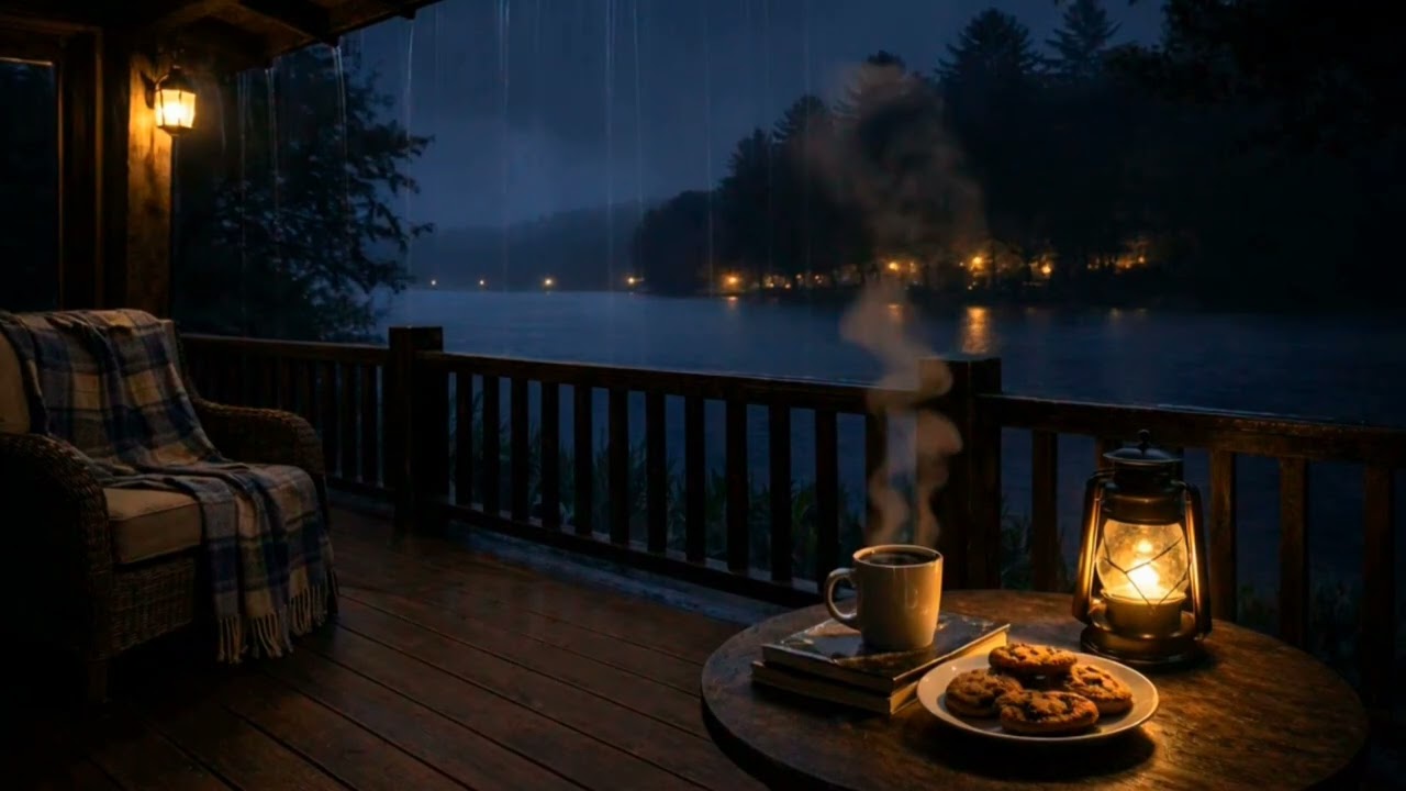 Relaxing Rain sounds on a Wooden Lake Porch | Deep Sleep & Relax