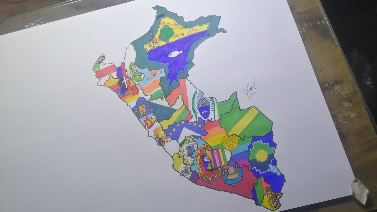 Drawing Peru Regions flag map | Dibujo del mapa con la bandera de las regiones del Per&uacute;