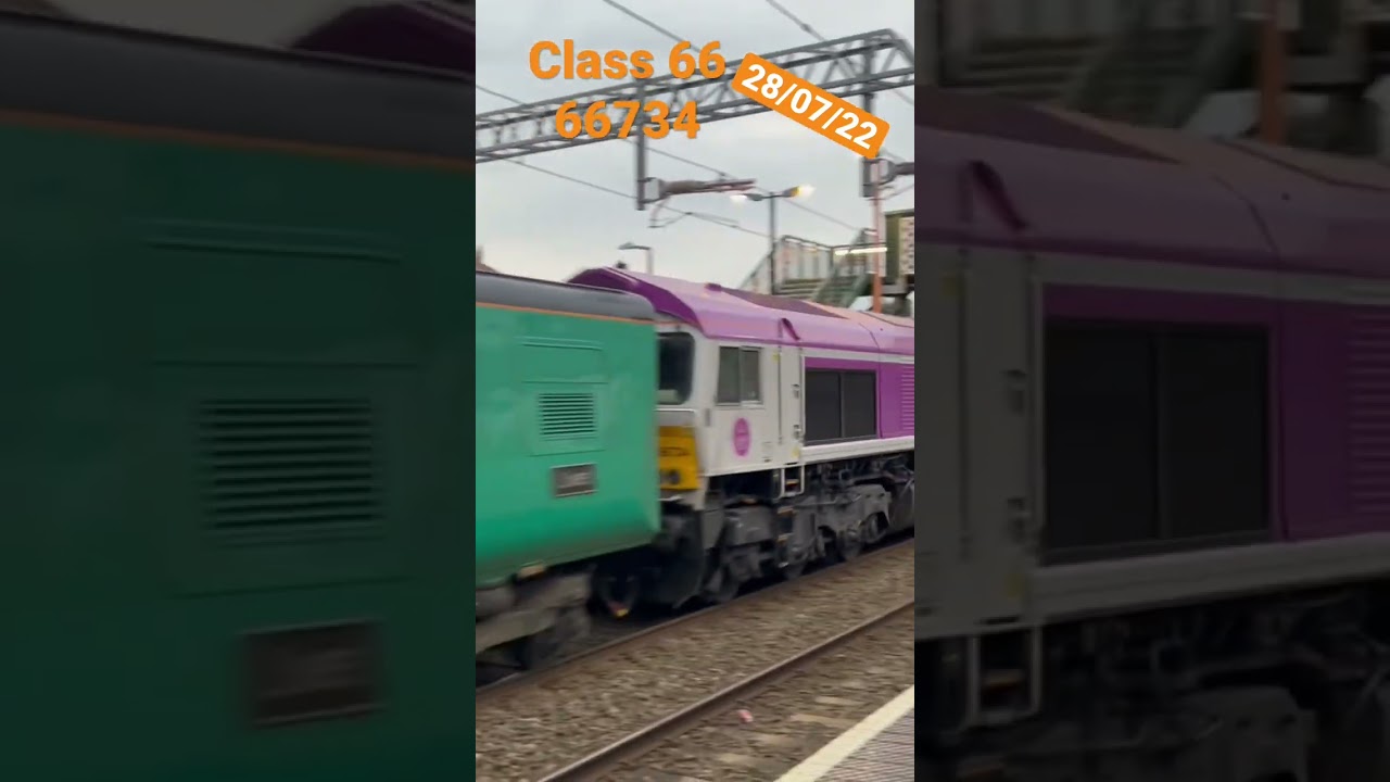 Class 66 freight train 66734 platinum jubilee new livery passing at speed over 1hr late #trains