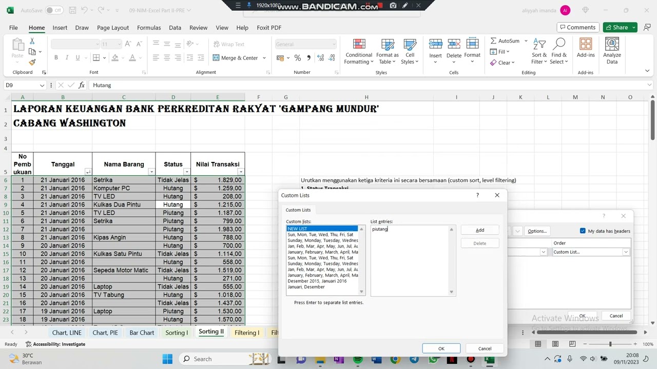 TUGAS PRE MEETING INTRO EXCEL PART II