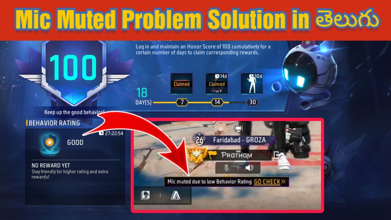 Free Fire mic muted due to low behavior rating in Telugu | How to solve Free Fire mic problem