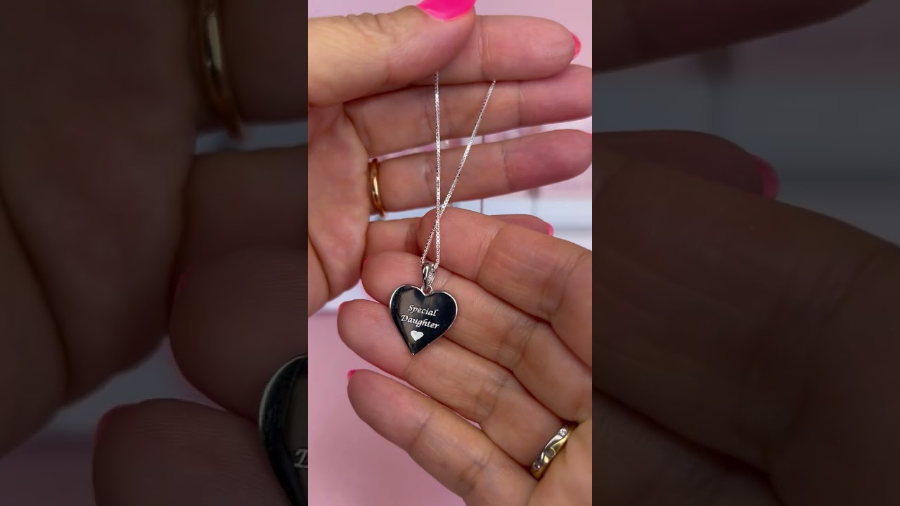 925 Sterling Silver Engraved Heart Pendant Necklace with Cubic Zirconia Crystals - hetlux eng