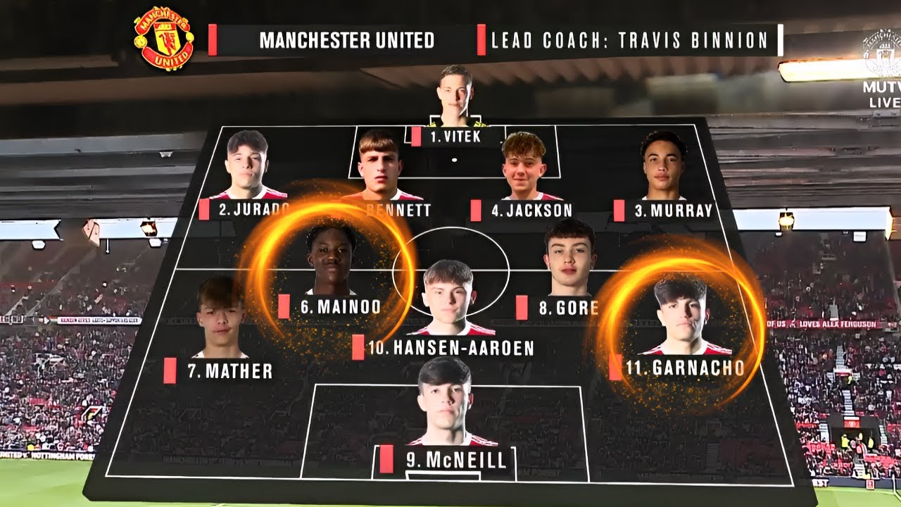 Manchester United v Nottingham Forrest FA Youth Cup Final in 2022 with MAINOO + GARNACHO