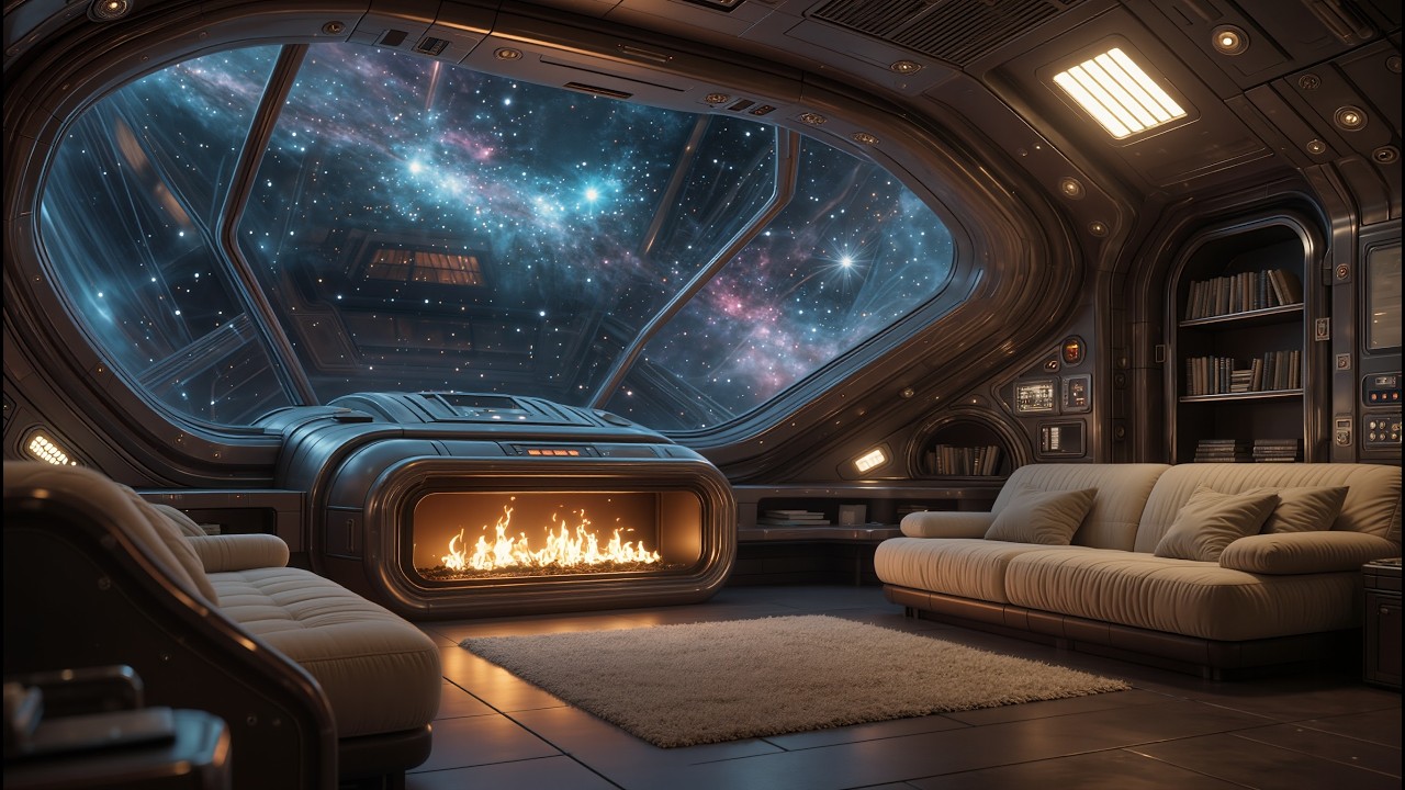 Cozy Space Lounge Ambience — Fireplace in the Stars