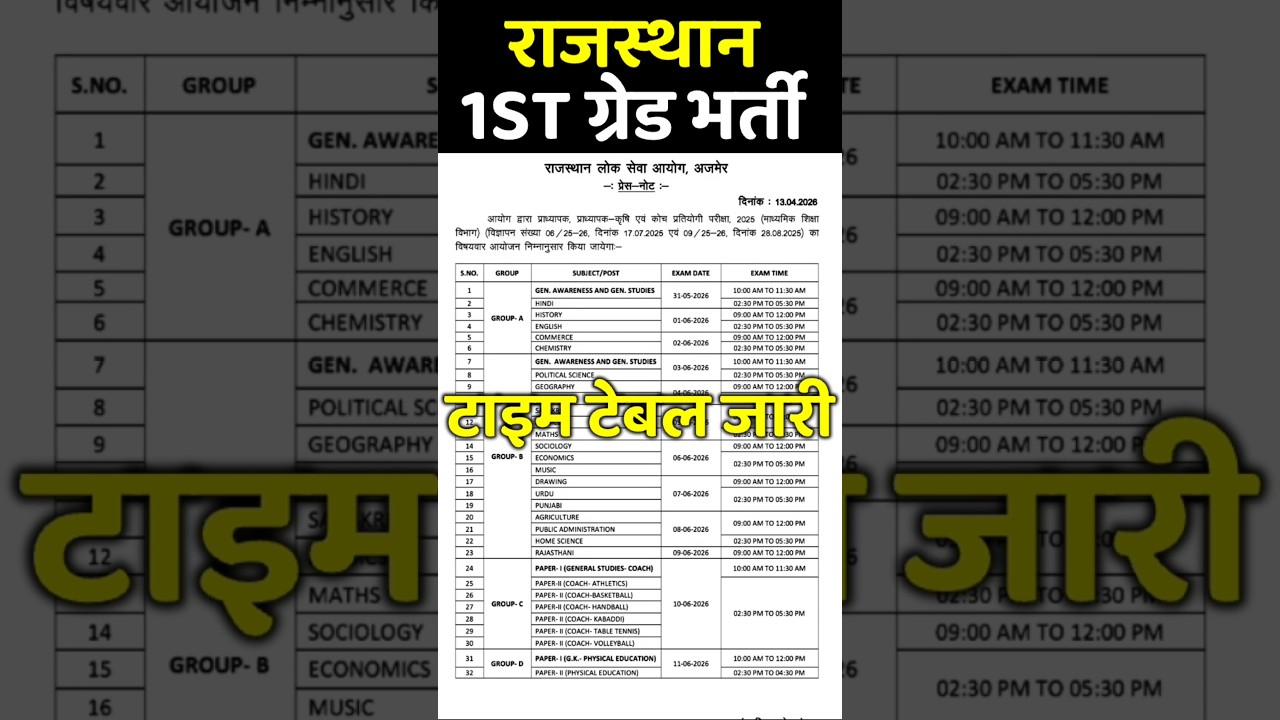 first grade time table 2026 | rpsc 1st grade exam date | #1stgradelatest update | rpsc exam calendar