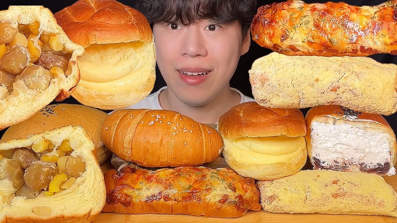 SUB) Хлеб мукбанг асмр, кремовый хлеб, хлеб с красной фасолью